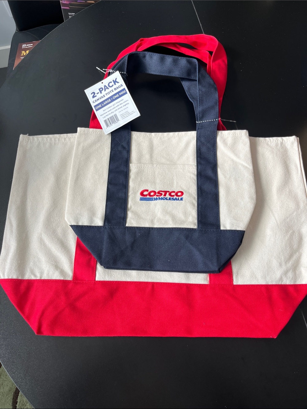 Costco Japan  Canvas Tote Bags, Set Of 2 (1 LG Red trim, 1 SM Blue trim), NWT